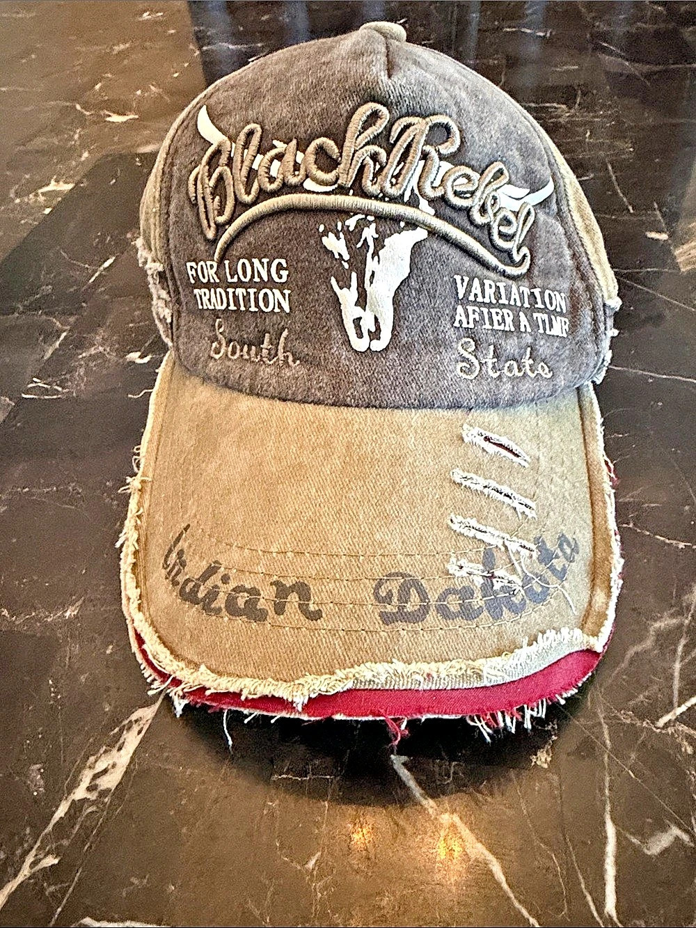 Wrangler Distressed Trucker Hat in Blue & Brown
